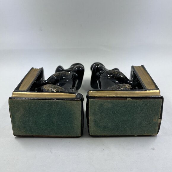 Vintage Black Poodle Dog Porcelain Bookends Set Pen Pencil Holder Japan - Picture 11 of 13